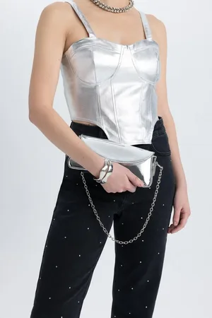DeFacto Heart Neck Corset Look Shiny Fabric Strappy Blouse