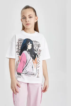 DeFacto Girl Oversize Wide Pattern Crew Neck Printed Short Sleeve T-Shirt