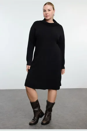 Trendyol Curve Black Turtleneck Mini Knit Dress