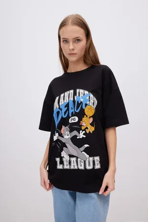 DeFacto Unisex Cool Tom & Jerry Oversize Fit Crew Neck Short Sleeve T-Shirt