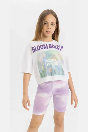 DeFacto Girl Crew Neck Printed Short Sleeve Crop T-Shirt