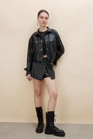 DeFacto Regular Fit Normal Waist Faux Leather Shorts Skirt