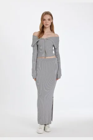 DeFacto Slim Fit Elastic Waist Basic Plain Slit Maxi Knit Skirt