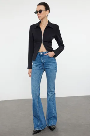 Trendyol Blue Stitching Detailed Normal Waist Flare Jeans