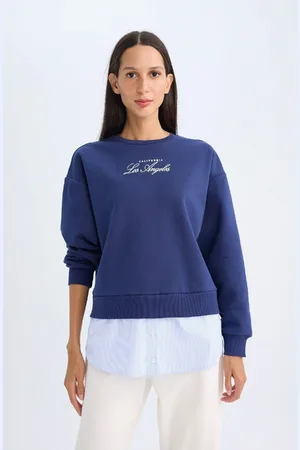 DeFacto Crew Neck Printed Hem Detail Thick Sweatshirt