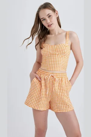 DeFacto Cool Sweetheart Neckline Gingham Crinkle Strap Blouse