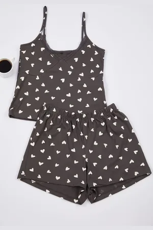 Trendyol Anthracite 100% Cotton Heart Lace Rope Strap Knitted Pajama Set