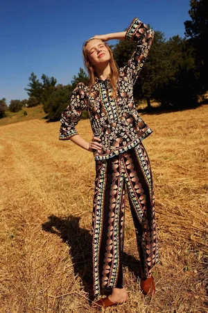 DeFacto Lug Von Siga X Wide Leg Wide Leg Maxi Poplin Pants Patterned Normal Waist
