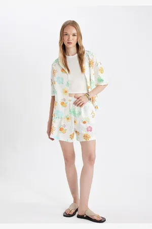 DeFacto Cool Patterned Regular Waist Flam Cotton Shorts