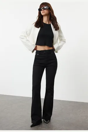 Trendyol Black Waist Detailed High Waist Flare Jeans