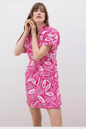 DeFacto Shirt Collar Patterned Terry Cotton Mini Short Sleeve Dress