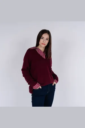 Michael Kors Sweater - CROP V NK TOP burgundy