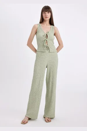 DeFacto Wide Leg Elastic Waist Basic Plain Crepe Trousers
