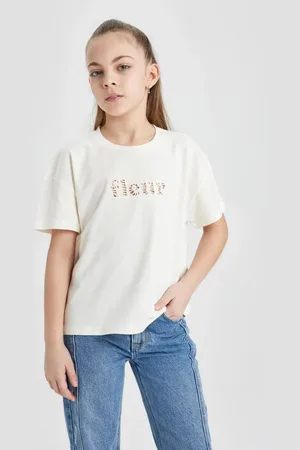 DeFacto Girls Crew Neck Printed Short Sleeve T-Shirt