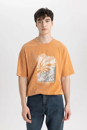 DeFacto Comfort Fit Crew Neck Printed Washed Faded Effect Short Sleeve T-Shirt