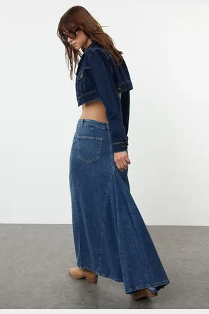Trendyol Blue Tailed Maxi Denim Skirt