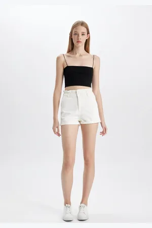 DeFacto Paperbag High Waist Fold-Ankle Jean Shorts