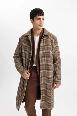 DeFacto Regular Fit Cashmere Coat Parka Polo Collar Lined Buttoned Pocket