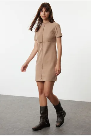 Trendyol Mink A-Line/A-Line Formal Thessaloniki/Knitwear Look Mini Knitted Dress