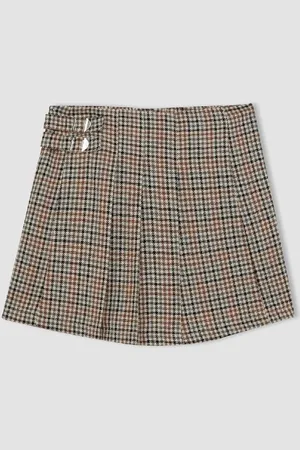 DeFacto Girl Elastic Waist Plaid Pleated Twill Shorts Skirt