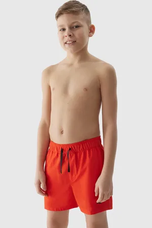 4F Chlapecké plážové šortky typu boardshorts - červené
