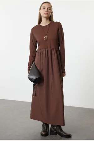 Trendyol Brown Color Block Knitted Dress
