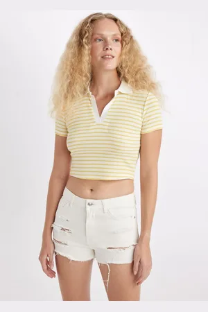 DeFacto Fitted Polo Neck Ribbed Camisole Short Sleeve T-Shirt