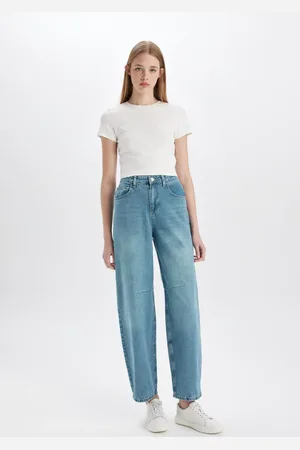 DeFacto Baggy Fit High Waist Long Washed Jean Trousers