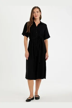 DeFacto Belted Buttoned Short Sleeve Midi Dress