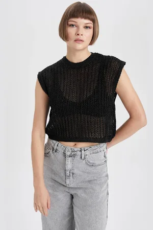 DeFacto Relax Fit Crew Neck Shiny Fabric Knitted Sweater