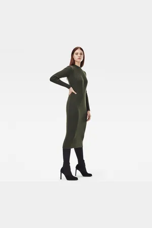 G-Star G-STAR Dress - Plated lynn dress mock slim knit wmn l\s green