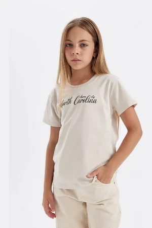 DeFacto Girls Crew Neck Text Printed Short Sleeve School T-Shirt