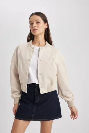 DeFacto College Collar Bomber Jacket Basic Plain Snap Suede