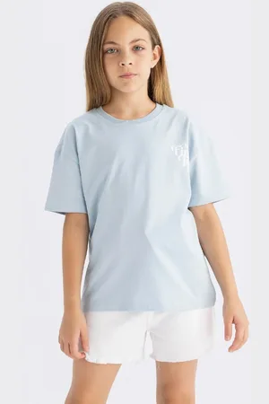 DeFacto Girl Relax Fit Crew Neck Text Printed Short Sleeve T-Shirt