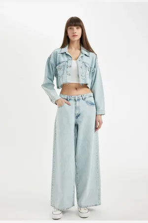 DeFacto Palazzo High Waist Long Jean Washed Trousers