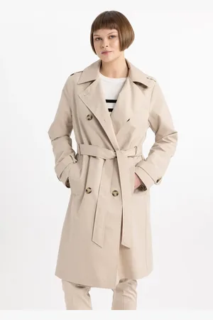 DeFacto Water Repellent Double Breasted Button Closure Pocket Belted Epaulette Seasonal Trench Coat