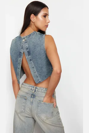 Trendyol Blue Backless Denim Bustier