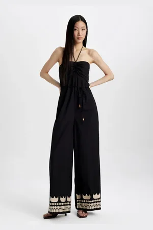 DeFacto Strapless Poplin Wide Leg Long Jumpsuit