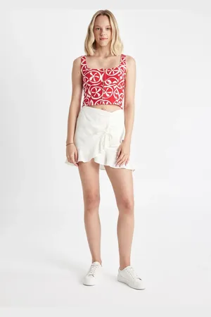 DeFacto Flounce Basic Plain Linen Mini Skirt