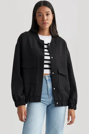 DeFacto Water Repellent College Collar Snap Pocket Basic Plain Bomber Jacket