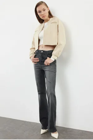 Trendyol Anthracite High Waist Flare Jeans