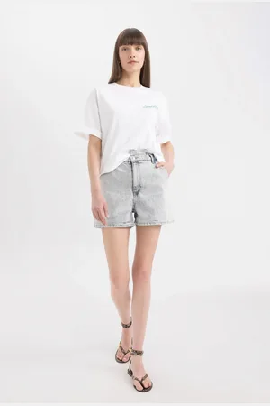 DeFacto Paperbag High Waist Fold-Ankle Jean Shorts