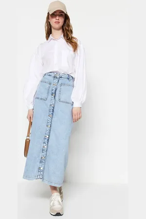 Trendyol Light Blue Double Pocket High Waist Denim Jeans Skirt