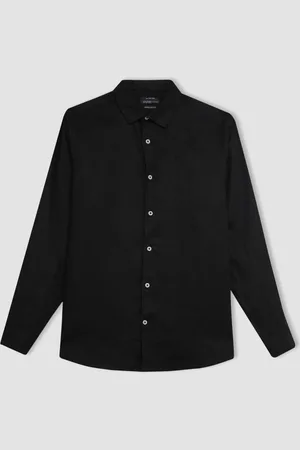 DeFacto Regular Fit Polo Neck Linen Long Sleeve Shirt