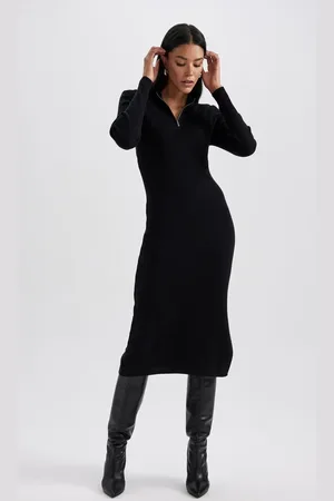 DeFacto Fitted Zipper Collar Ribbed Long Sleeve Dress