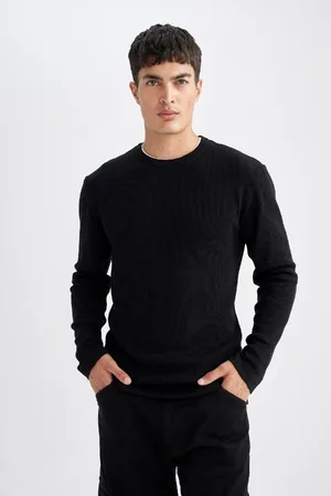 DeFacto Relax Fit Crew Neck Collar Inside Combed Cotton Knitwear Sweater