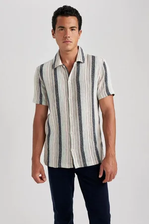DeFacto Regular Fit Striped Cotton Short Sleeve Shirt
