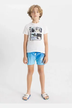 DeFacto Boy 2-Piece Set Bike Neck Printed Short Sleeve T-Shirt Swim Shorts