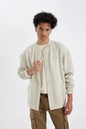 DeFacto Oversize Wide Pattern College Collar Snap Closure Pocket Soft Furry Bomber Cardigan