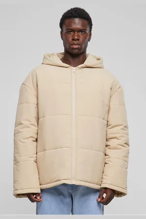 Urban classics Pánská bunda s kapucí Block Puffer Jacket béžová